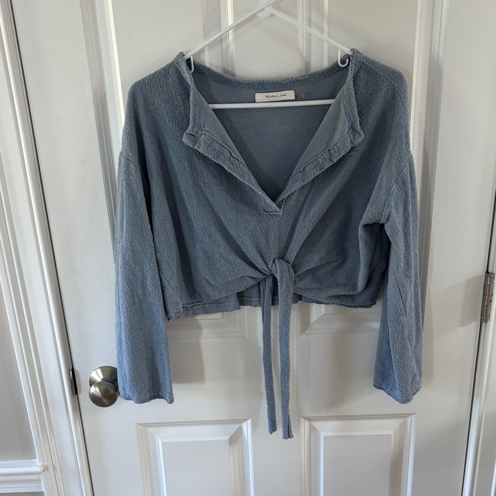 Mustard Seed Light Blue Tie-Front Blouse